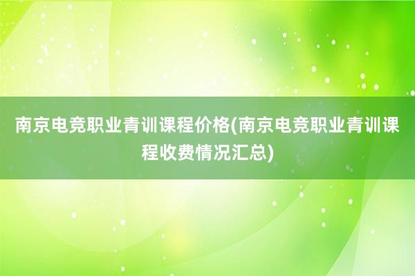 南京电竞职业青训课程价格(南京电竞职业青训课程收费情况汇总)