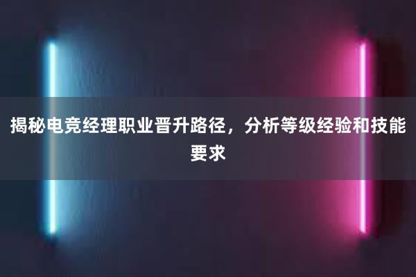 揭秘电竞经理职业晋升路径，分析等级经验和技能要求